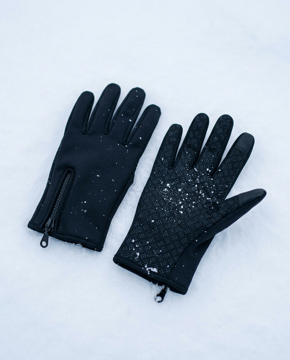 Coldstart touchscreen driving gloves with textured palm and wrist zip